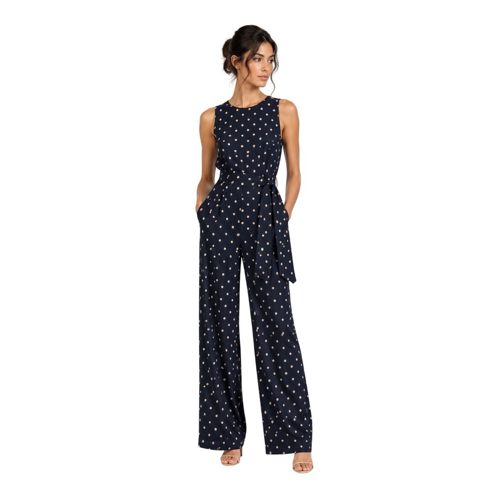 Lauren Ralph Lauren Polka Dot Jumpsuit Womens 6 Navy Wide Leg Belted Retro